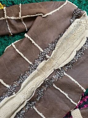 VINTAGE Brown Shearling Coat with Sequins